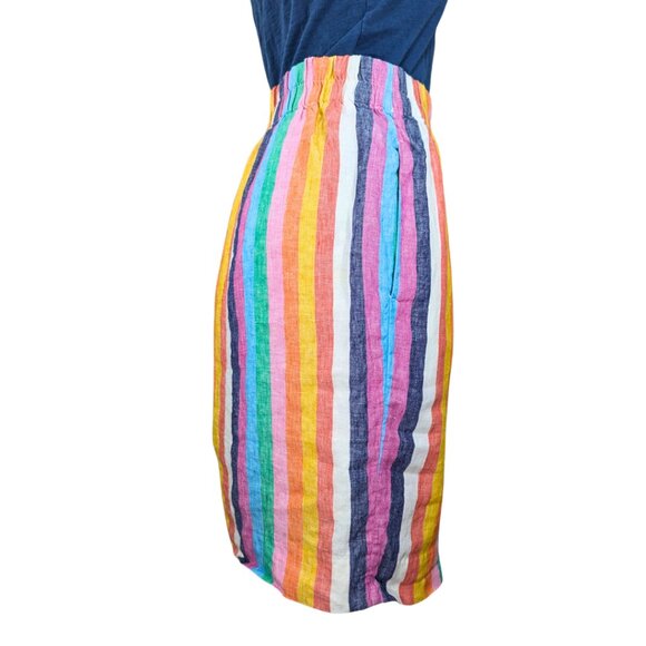 J.Crew XS Pull-On Rainbow Stripe Lined Linen Knee Length Casual Skirt w/Pockets - Picture 6 of 9